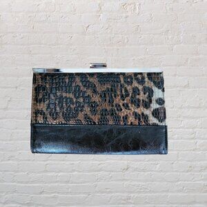 Vintage Jessica McClintock Animal Print Silver Clasp Clutch Handbag‎